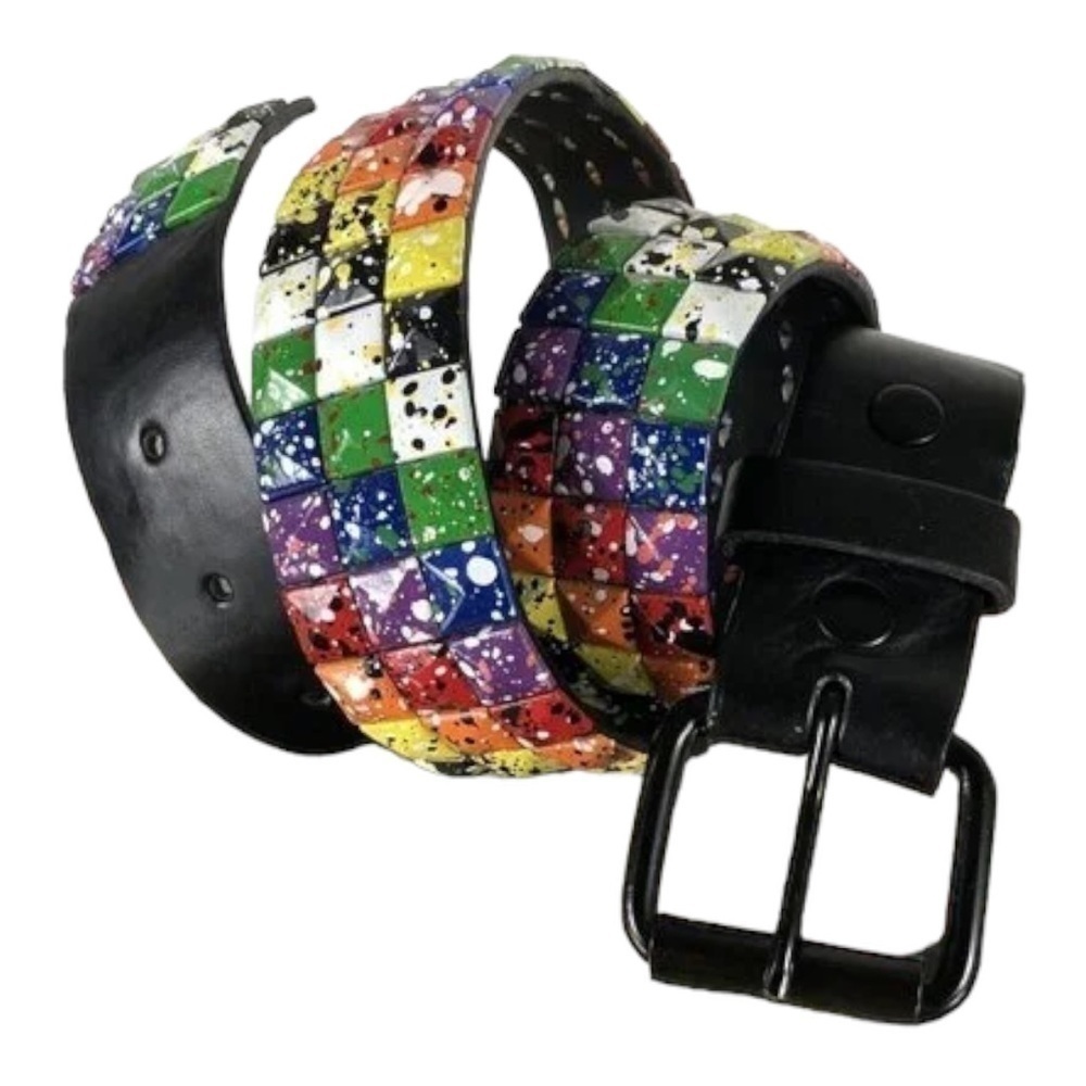 Vintage splatter paint square tile belt size womens small